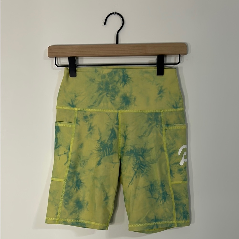 Peloton Yellow and Green Tie-Dye Shorts